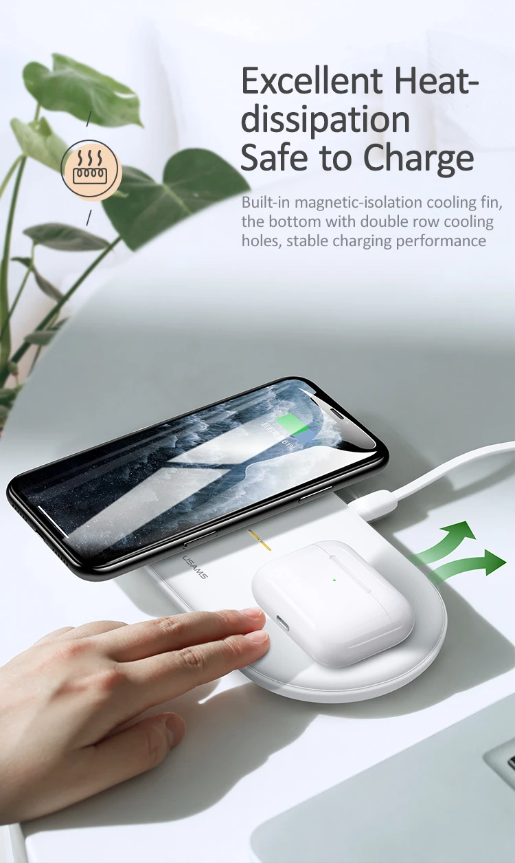 Dual Device Wireless Fast Charger for Mobile Phones and Earbuds - Charge 2 Devices at the Same Time