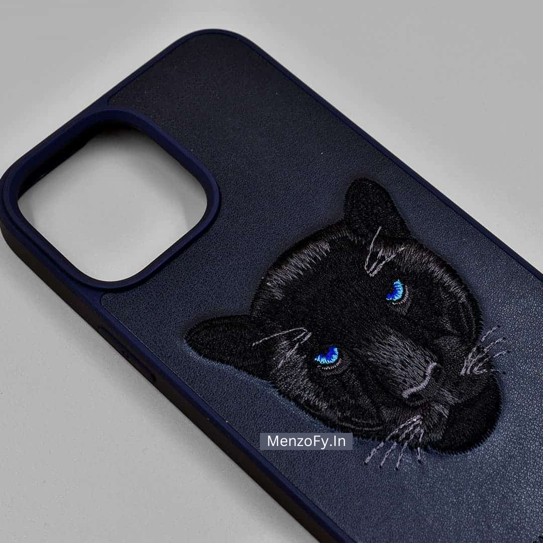 Genuine Santa Barbara Black Panther Embroidery Leather Case Savanna iPhone 12 | iPhone 12 Mini | iPhone 12 Pro | iPhone 12 Pro Max