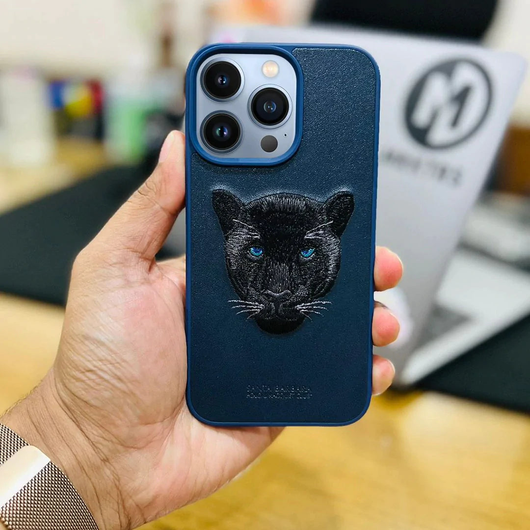 Genuine Santa Barbara Black Panther Embroidery Leather Case Savanna iPhone 13 | iPhone 13 Mini | iPhone 13 Pro | iPhone 13 Pro Max