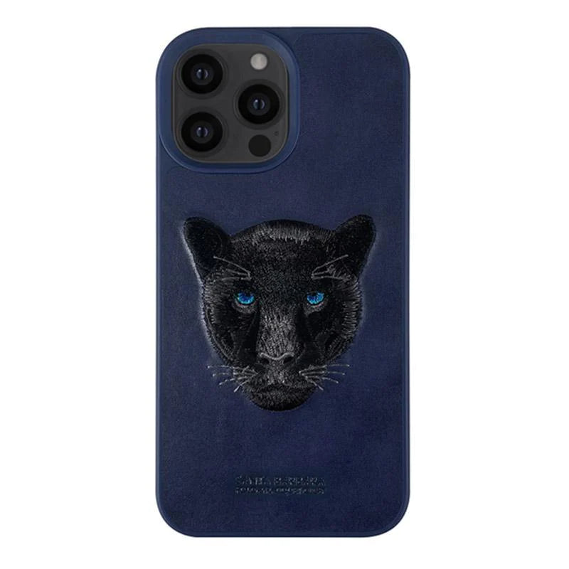 Genuine Santa Barbara Black Panther Embroidery Leather Case Savanna iPhone 14 | iPhone 14+ | iPhone 14 Pro | iPhone 14 Pro Max