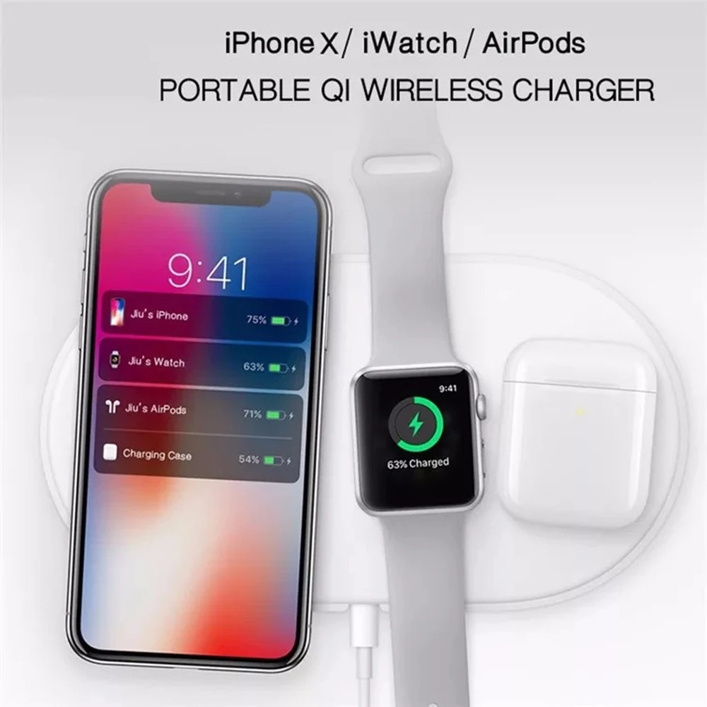 3 In 1 Qi Fast Wireless Charging Pad for Apple Watch, iPhones & Airpod