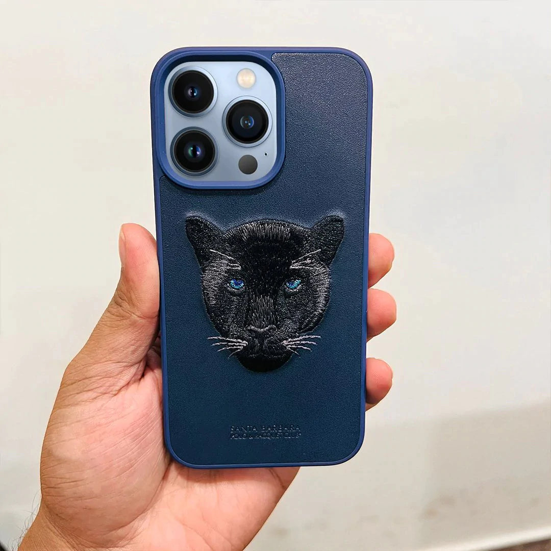 Genuine Santa Barbara Black Panther Embroidery Leather Case Savanna iPhone 13 | iPhone 13 Mini | iPhone 13 Pro | iPhone 13 Pro Max