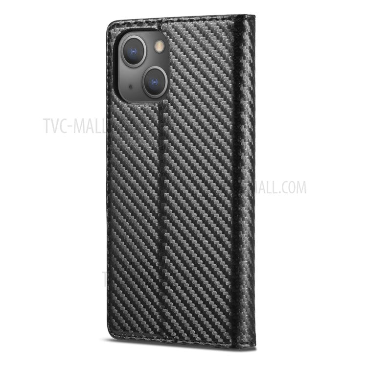 Carbon Fiber Texture Leather Stand Wallet Design With Vertical Red Stripe Flip Cover for iPhone 13 | iPhone 13 Pro | iPhone 13 Pro Max