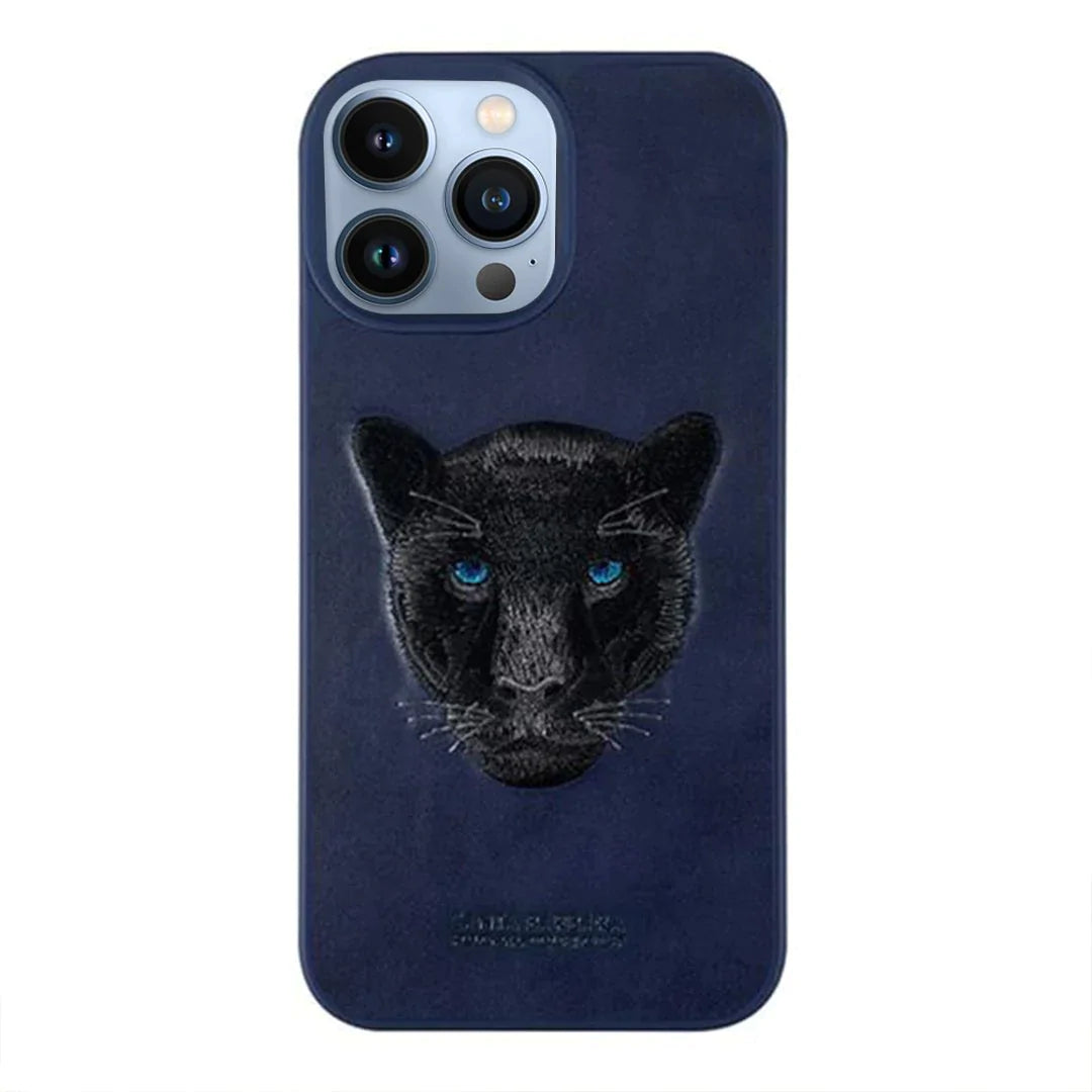 Genuine Santa Barbara Black Panther Embroidery Leather Case Savanna iPhone 14 | iPhone 14+ | iPhone 14 Pro | iPhone 14 Pro Max