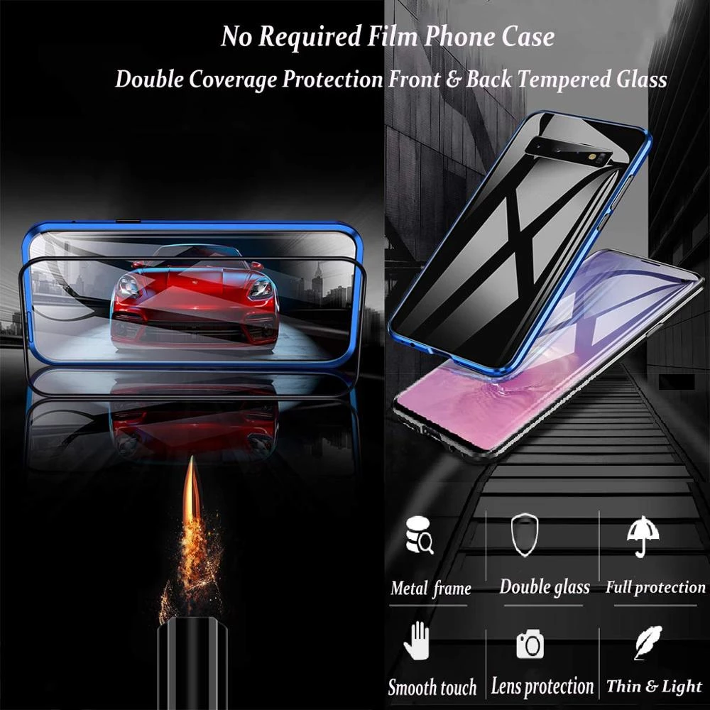 Double Sided Glass Magnetic Metal Case For Samsung Galaxy S10