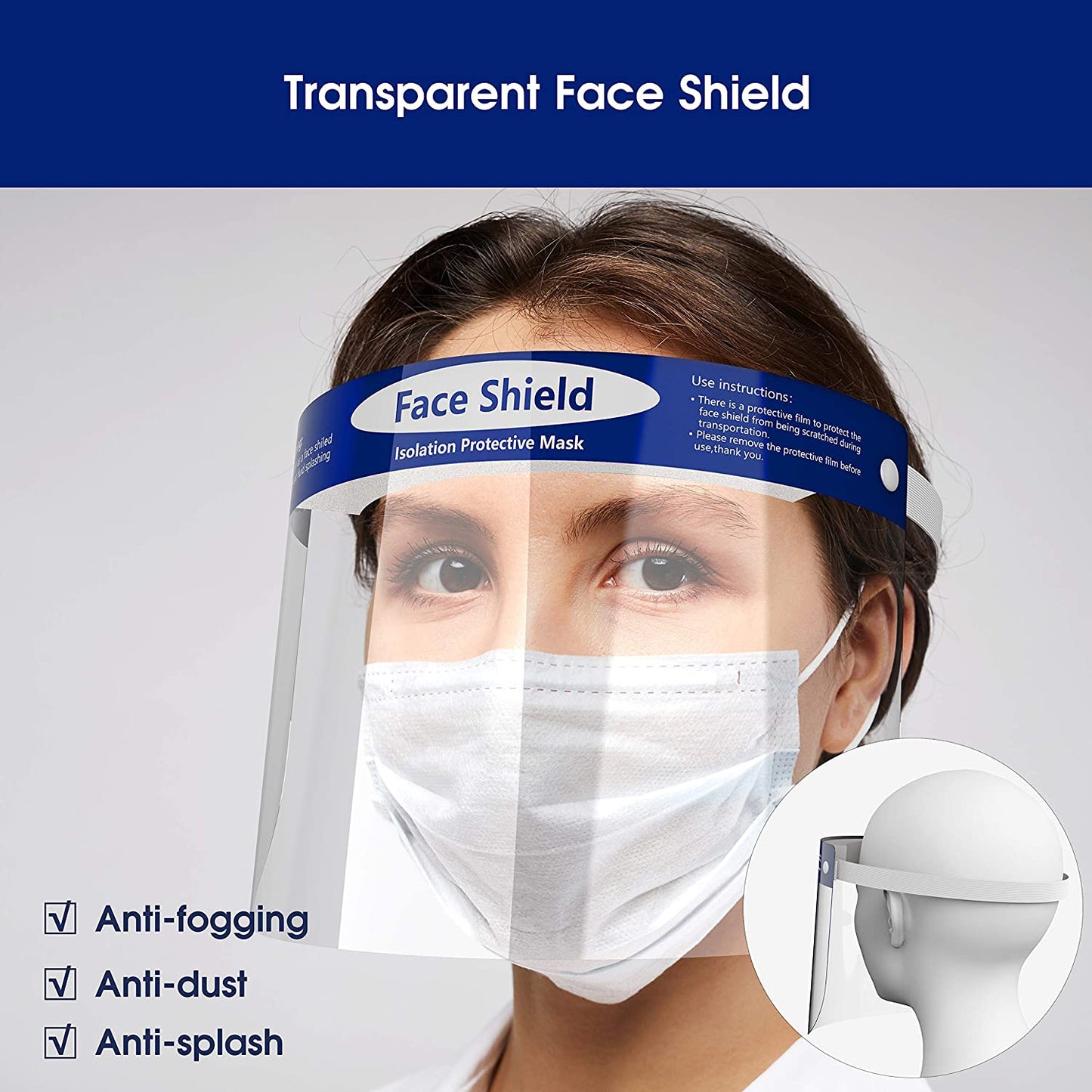 RU-001A 5 Pcs Reusable Anti-Spitting Splash, Unisex Face Shield