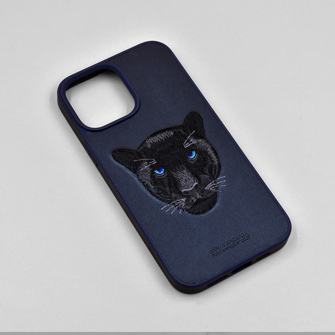 Genuine Santa Barbara Black Panther Embroidery Leather Case Savanna iPhone 12 | iPhone 12 Mini | iPhone 12 Pro | iPhone 12 Pro Max