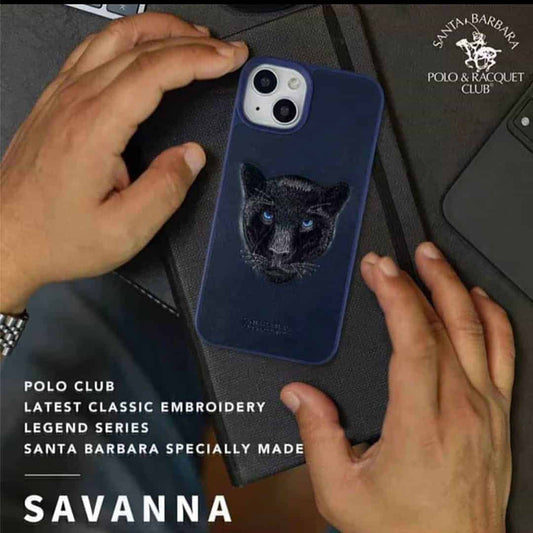 Genuine Santa Barbara Black Panther Embroidery Leather Case Savanna iPhone 13 | iPhone 13 Mini | iPhone 13 Pro | iPhone 13 Pro Max