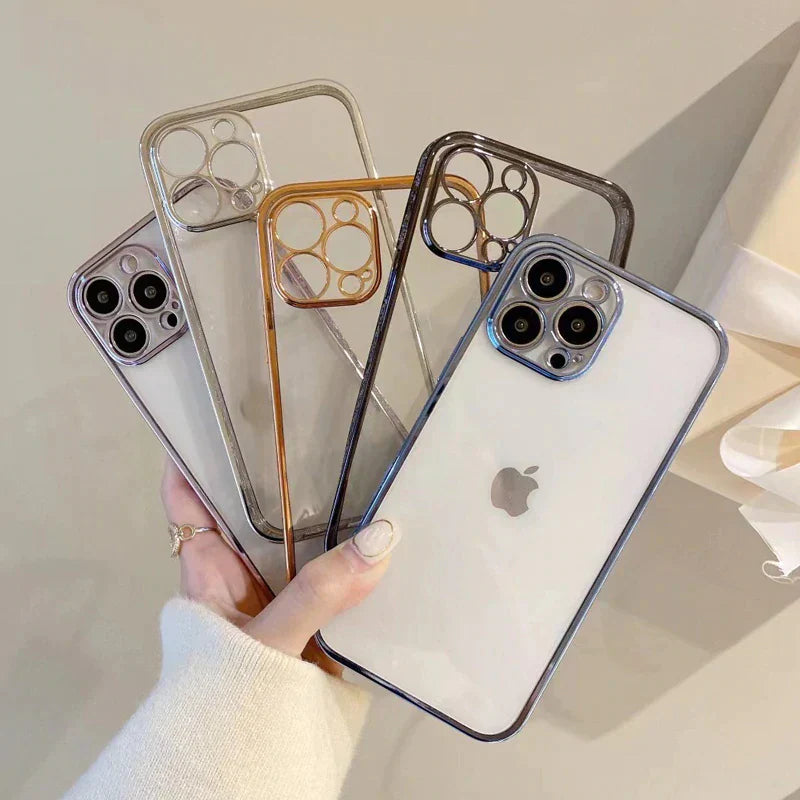 Electroplating Boarder Designed Transparent Glitter Case For iPhone 13 Series