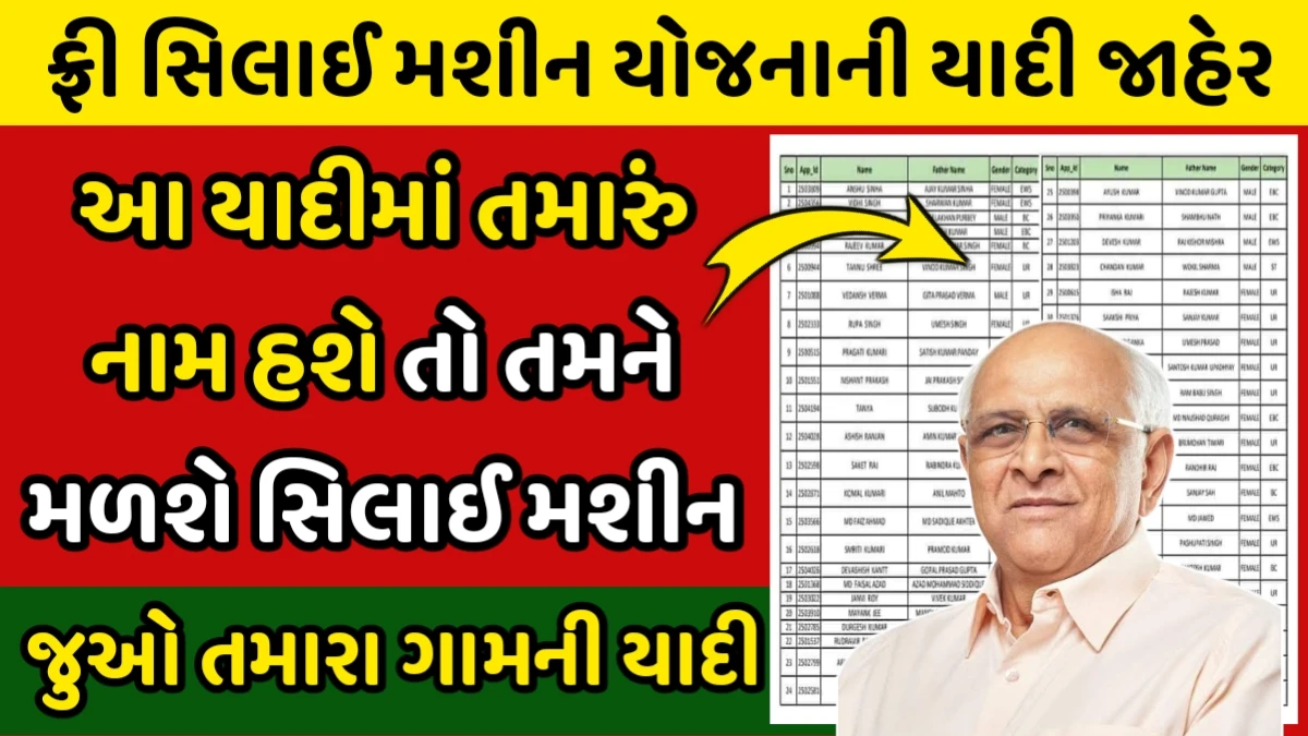 ગુજરાતની મહિલાઓ માટે ખુશખબર! ફ્રી સિલાઈ મશીન યાદી જાહેર, જુઓ લાભાર્થી યાદીમા તમારું નામ છે?